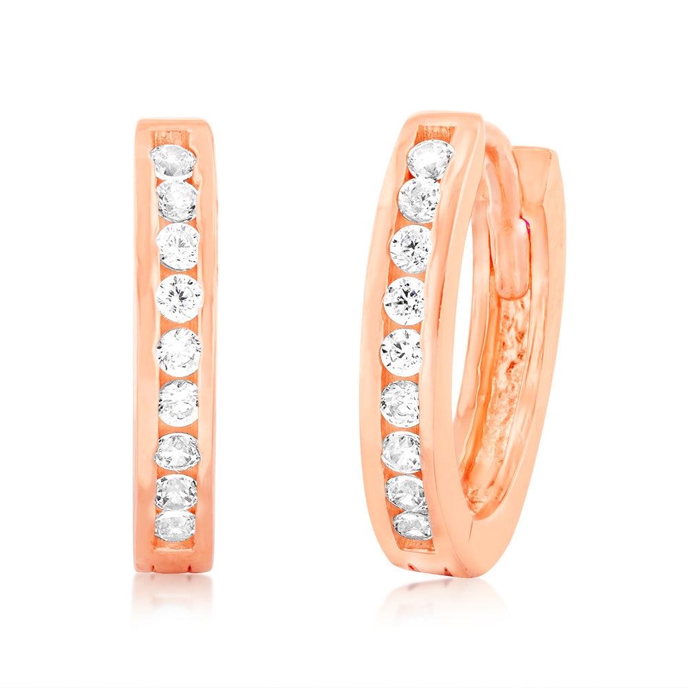 9ct rose gold cubic zirconia earrings. 9ct rose gold cubic zirconia earrings.