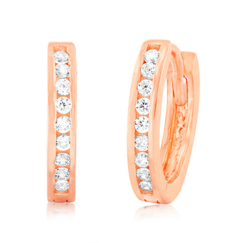 Cubic Zirconia Hoop Earrings in 9ct Rose Gold