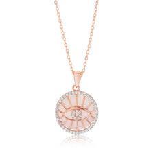 Load image into Gallery viewer, 9ct Rose Gold Cubic Zirconia And Mother Of Pearl Evil Eye Pendant On Chain