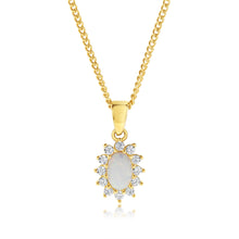 Load image into Gallery viewer, 9ct Yellow Gold Cubic Zirconia And Opal Oval Flower Pendant