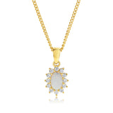 9ct Yellow Gold Cubic Zirconia And Opal Oval Flower Pendant