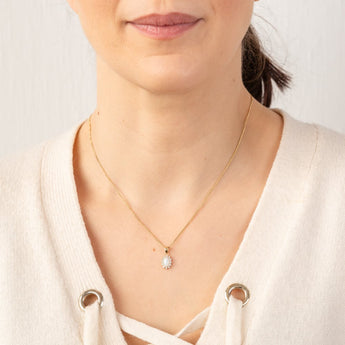 9ct Yellow Gold Cubic Zirconia And Opal Oval Flower Pendant