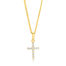 Load image into Gallery viewer, 9ct Yellow Gold Cubic Zirconia Cross Pendant