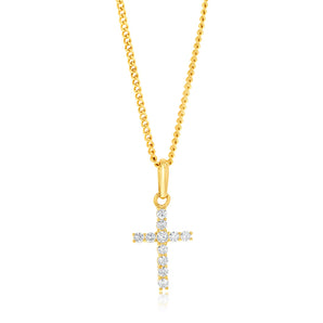 9ct Yellow Gold Cubic Zirconia Cross Pendant