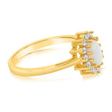 Created Opal and Cubic Zirconia Oval Flower Ring in 9ct Yellow Gold
