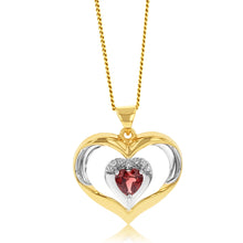 Load image into Gallery viewer, 9ct Yellow And White Heart Garnet And Diamond Pendant