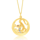 9ct Yellow And White Gold Created Ruby And Diamond Dragon Pendant