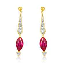 Load image into Gallery viewer, 9ct Yellow And White Gold Created Ruby And Diamond Drop Earrings