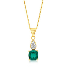 Load image into Gallery viewer, 9ct Yellow And White Gold Created Emerald And Diamond Earrings