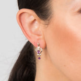 9ct Yellow Gold Amethyst And Diamond Drop Earrings