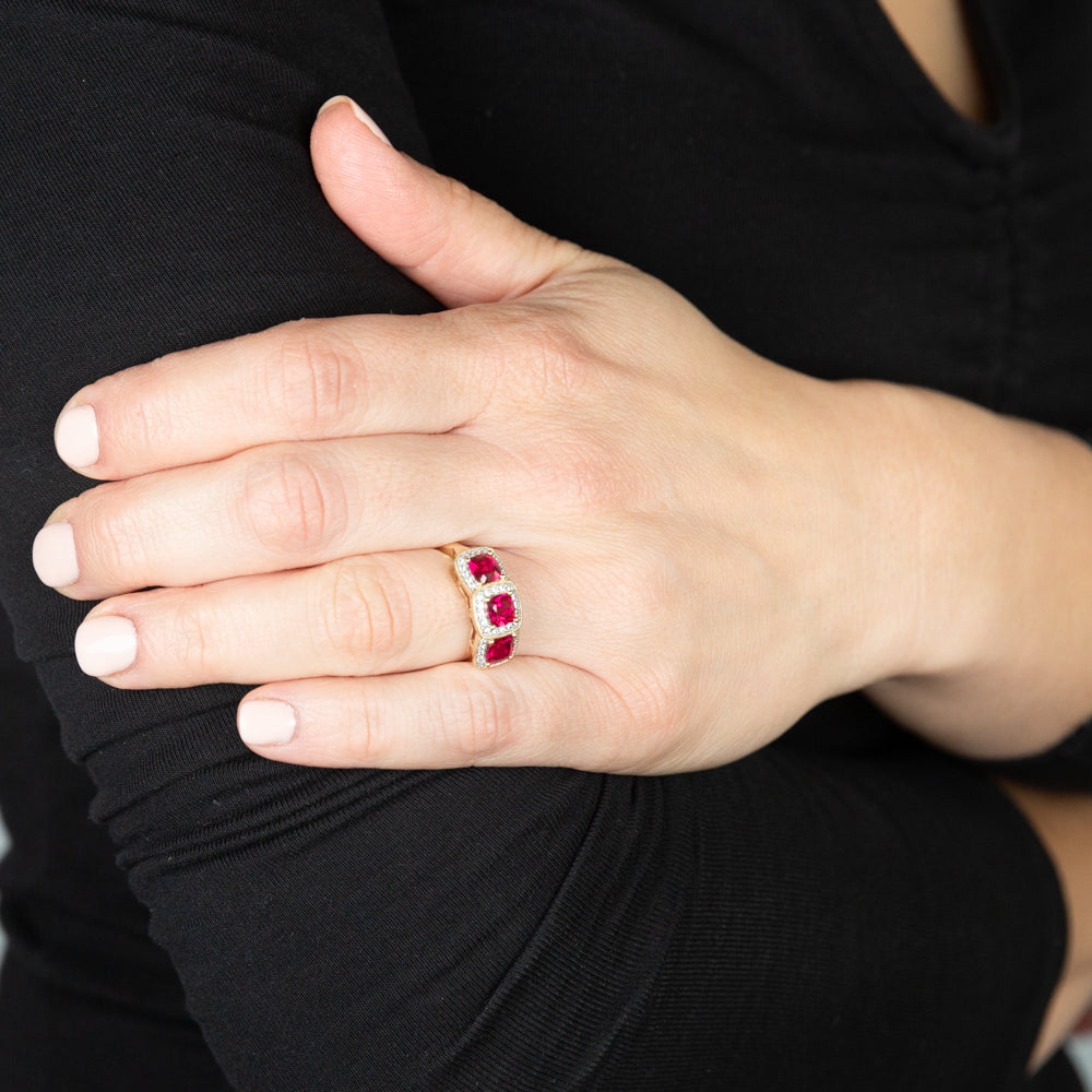 9ct Yellow Gold Cubic Zirconia And Created Ruby Ring