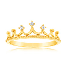 Load image into Gallery viewer, 9ct Yellow Gold Cubic Zirconia Crown Ring