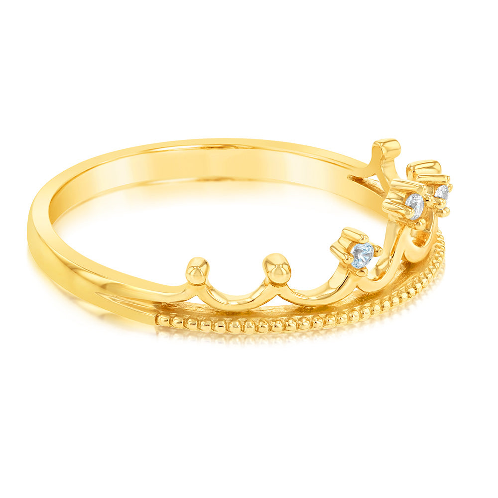 9ct Yellow Gold Cubic Zirconia Crown Ring