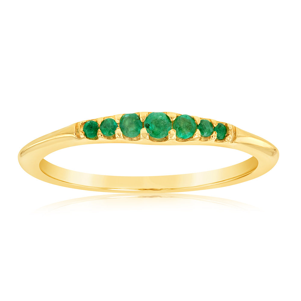 9ct Yellow Gold Graduating Natural Emerald Ring