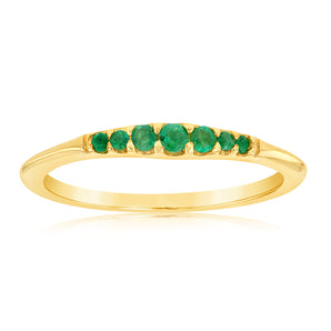 9ct Yellow Gold Graduating Natural Emerald Ring
