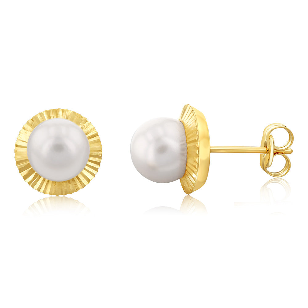 9ct Yellow Gold 9mm Pearl Stud Earrings