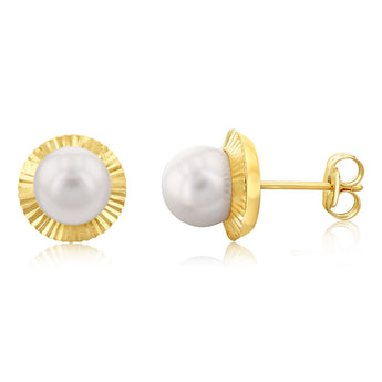 9ct Yellow Gold 9mm Pearl Stud Earrings