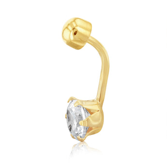 Cubic Zirconia 6 Claw Belly Bar in 9ct Yellow Gold