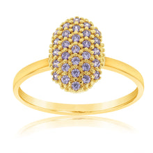 Load image into Gallery viewer, 9ct Yellow Gold Purple Cubic Zirconia 11X8mm Oval Pavee Ring