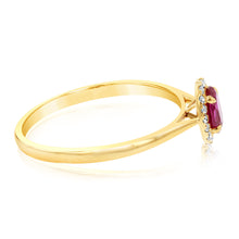 Load image into Gallery viewer, 9ct Yellow Gold Oval Created Ruby And Diamond Halo Ring