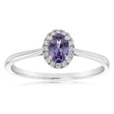 9ct White Gold Created Oval Alexandrite & Diamond Halo Ring