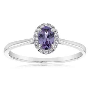 9ct White Gold Created Oval Alexandrite & Diamond Halo Ring