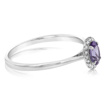 9ct White Gold Created Oval Alexandrite & Diamond Halo Ring