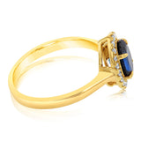 9ct Yellow Gold Created Oval Sapphire & Diamond Halo Ring