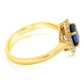 9ct Yellow Gold Created Oval Sapphire & Diamond Halo Ring