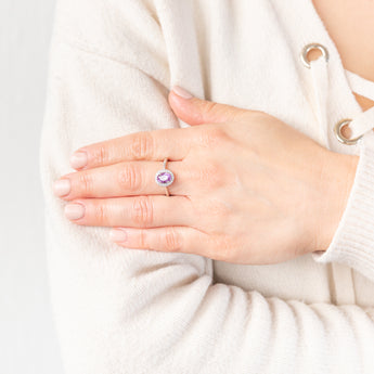 9ct White Gold Created Oval Alexandrite And Diamond Ring