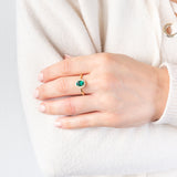 9ct Yellow Gold Created Oval Emerald And Diamond Halo Ring