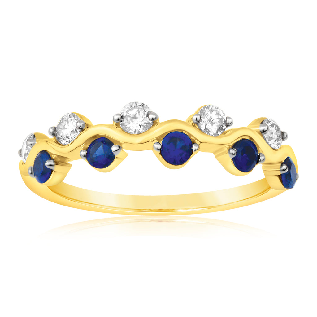 9ct Yellow Gold Diamond And Created Sapphire Fancy Ring