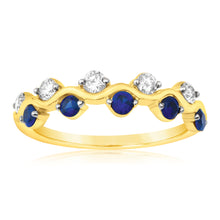 Load image into Gallery viewer, 9ct Yellow Gold Diamond And Created Sapphire Fancy Ring