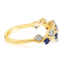 Load image into Gallery viewer, 9ct Yellow Gold Diamond And Created Sapphire Fancy Ring