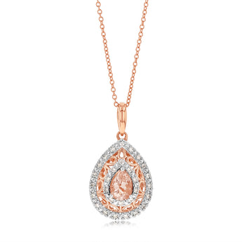 9ct Rose Gold Diamond And Oval Morganite  Pendant
