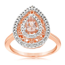 Load image into Gallery viewer, 9ct Rose Gold Diamond And Oval Natural Morganite Pear Ring