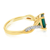 9ct Yellow Gold Diamond And Created Emerald Ring