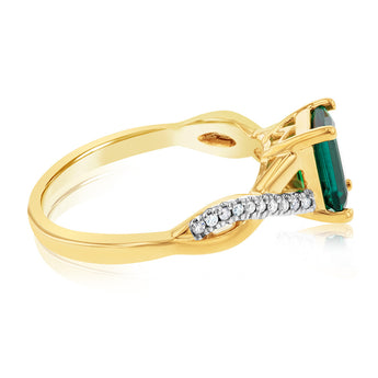 9ct Yellow Gold Diamond And Created Emerald Ring
