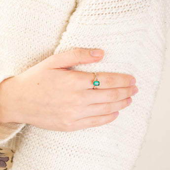 9ct Yellow Gold Diamond And Created Emerald Ring