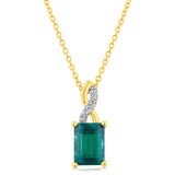 9ct Yellow Gold Diamond And Created Rectangle Pendant With Chain