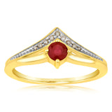 9ct Yellow Gold Diamond And Created Round Ruby Ring