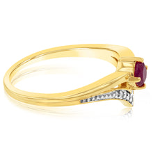 Load image into Gallery viewer, 9ct Yellow Gold Diamond And Created Round Ruby Ring