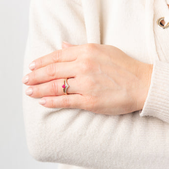 9ct Yellow Gold Diamond And Created Round Ruby Ring
