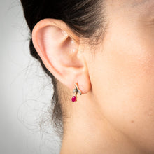 Load image into Gallery viewer, 9ct Yellow Gold Diamond And Created Pear Shaped Ruby Stud Earrings