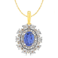 Load image into Gallery viewer, 9ct Yellow Gold Diamond And Created Oval Sapphire Pendant