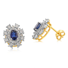 Load image into Gallery viewer, 9ct Yellow Gold Diamond And Created Sapphire Earrings