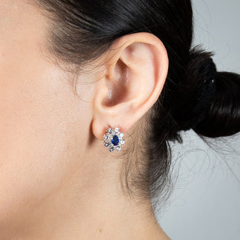 9ct Yellow Gold Diamond And Created Sapphire Earrings