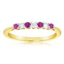 Load image into Gallery viewer, 9ct Yellow Gold Diamond And Created Round Ruby Ring
