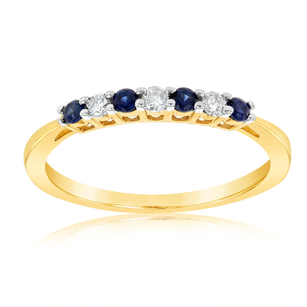 9ct Yellow Gold Diamond And Created Round Sapphire Ring