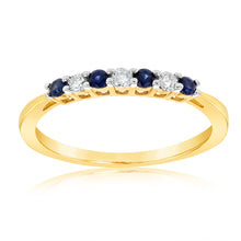 Load image into Gallery viewer, 9ct Yellow Gold Diamond And Created Round Sapphire Ring